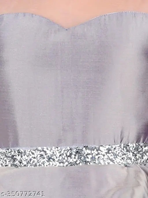 Mauve net peplum dress for kids' parties, full-length with stylish bodice, Indian origin