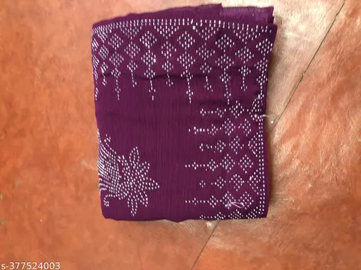 Purple sari with hotfix diamond work and matching blouse