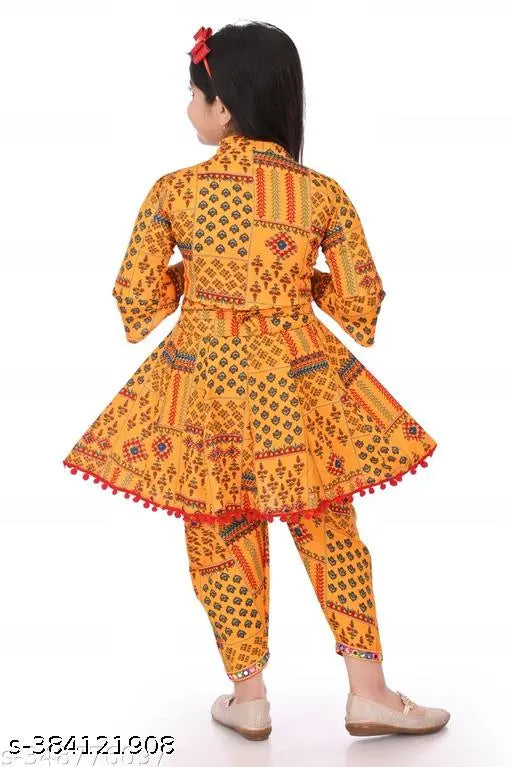 Elegance Redefined cotton blend dhoti kurta set with koti - printed net, traditional Indian attire for girls aged 12-10 years