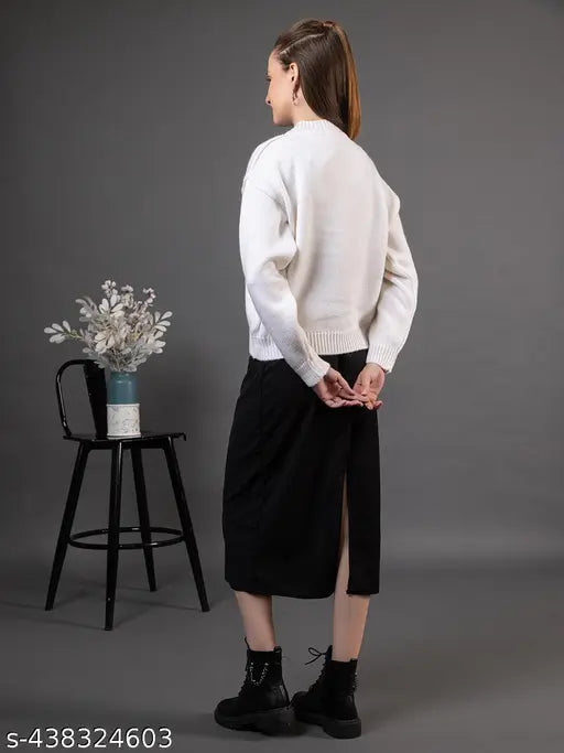Woolen 3D printed round neck pullover sweater, full sleeves, women's wear