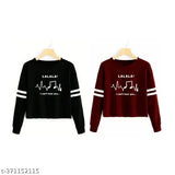 Attractive cotton-blend round neck full sleeves women's/girls t-shirts (2pk), printed net, soft, breathable, lightweight, ideal for year-round wear