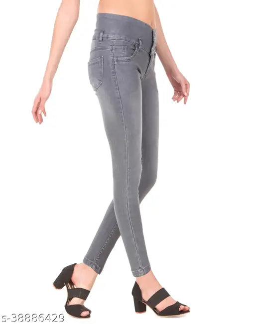 Women's grey 4-button denim jeans by jac fashion (size 28/30/32/34/36, pack of 1) - mid-rise, solid print, dark wash, button and zip closure, made in India