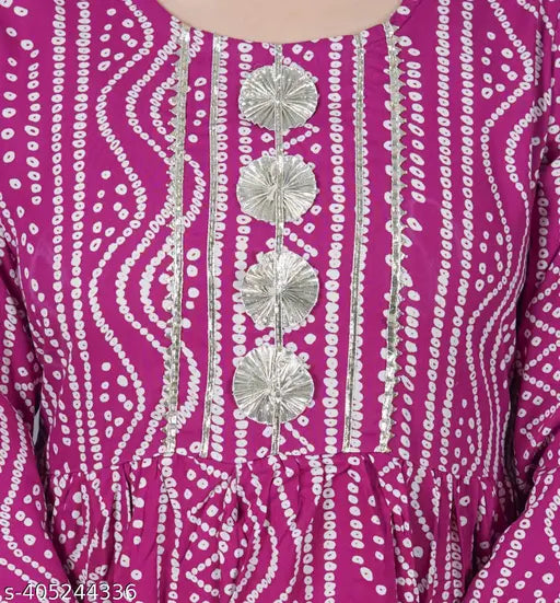 Pink printed cotton and rayon long kurta