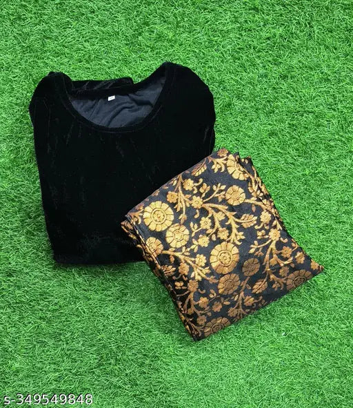 Velvet navy blue kameez, long sleeves, embroidered paisley design