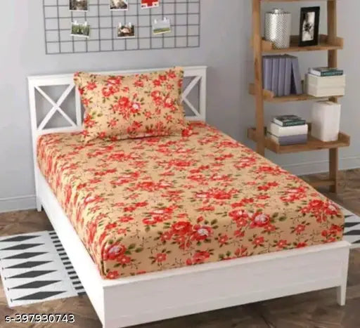180 TC Floral GlacecottonCotton 1 SingleBed Bedsheet with 1 Pillow Covers (Size - 60x90 Inches)