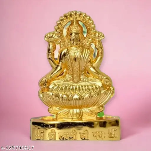 Gold-plated metal Laxmi ji spiritual statue, 11cm x 11cm x 7cm, ideal for home decor and gifting, India origin