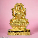 Gold-plated metal Laxmi ji spiritual statue, 11cm x 11cm x 7cm, ideal for home decor and gifting, India origin