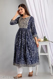Blue embroidered rayon kurta and cotton pant, Indian ethnic wear with intricate naira cut design