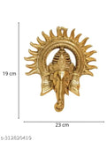 Golden Ganesh with Surya Kiran wall hanging, handcrafted metal statue. Used for Vastu decoration and prosperity. Dimensions: 23cm x 19cm x 23cm