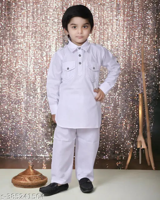 Boys cotton blend kurta and pyjama combo set, long sleeves for festive party wear