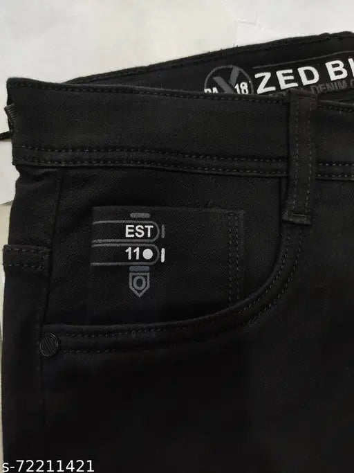 Zed Black men's denim jeans, solid black design, premium quality, size 28/waist 28in/length 41in