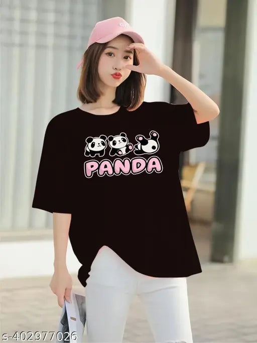 Women Printed, Typography Round Neck Cotton Blend T-Shirt | Women's Babe Printed Oversize T-shirt | Typographic Print Loose Fit Round-Neck T-Shirt