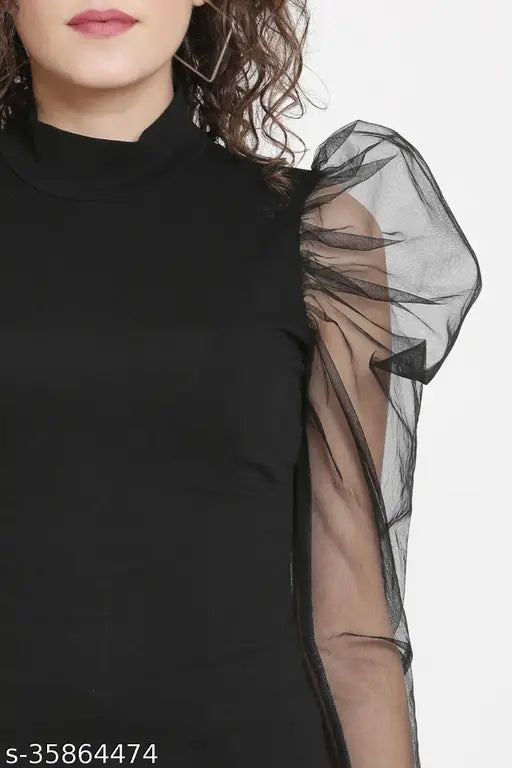 Women's long-sleeve Lycra tops, solid net, size S (bust 34in, length 24in), made in India