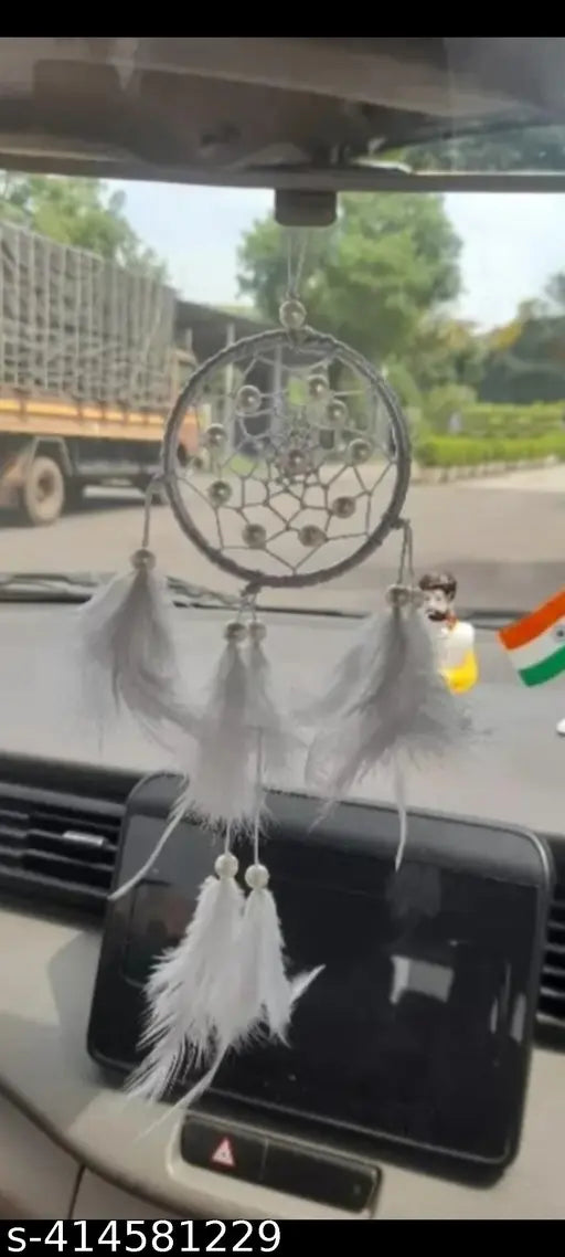 Handcrafted car hanging dream catcher, Indian net with feathers and beads