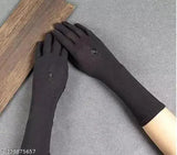 Black, leather, hand gloves, net band and hijab cap, set of 3 modern islamic wear accessories