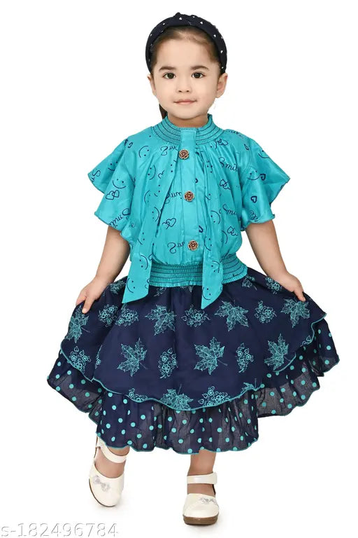 Blue and white lace dress with frilled sleeves