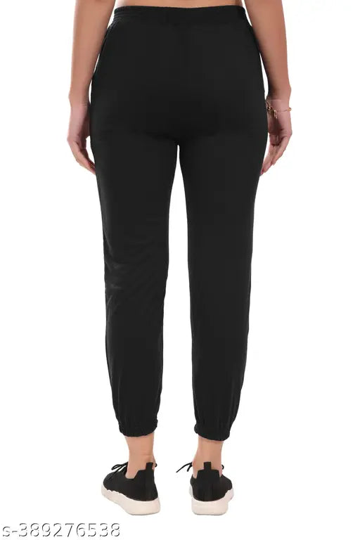Black, high-waisted, stretchy, women's lower pyjama leggings