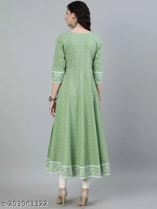 Indian style long kameez with embroidered borders in light green