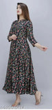 Black rayon Anarkali gown with printed patti design, suitable for festivals and parties