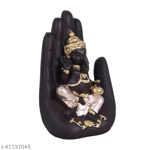 Vibrant Ganesha idol, handcrafted black resin, gold accents, detailed design, perfect home decor, trending showpiece, religious symbol, home gift, 2024 fashion