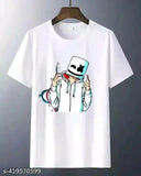 Marshmello printed men's polyester t-shirt with short sleeves, vibrant graphic design on a black background. [Men's fashion, Marshmello merchandise, Indian apparel]