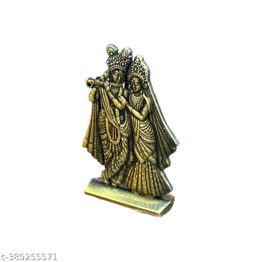 Oxidized gold Rockshok Metal Lord Radha Krishn statue, Indian religious car idol (5cm x 6cm), usable from both sides