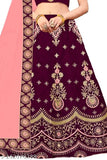 Satin lehenga choli in multi-colored embroidered design, suitable for parties & festivals. Indian-made traditional wear with net dupatta." (120 characters)