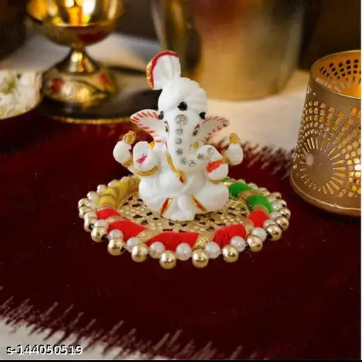 Multicolor antique finish marble powder Ganesh Ji Treranga plate, Indian home decorative showpiece