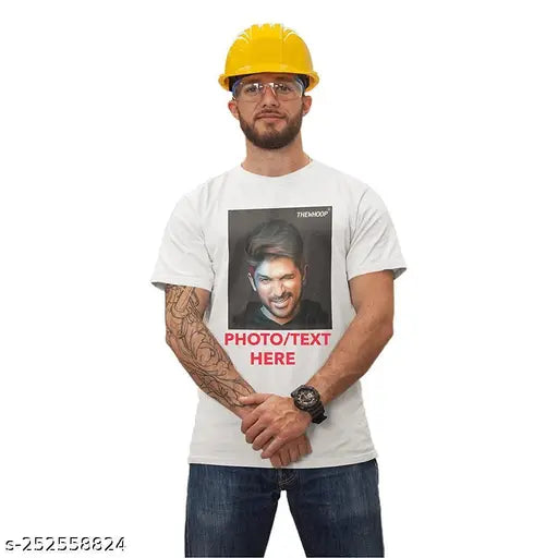 Personalized white cotton blend half-sleeve photo printed t-shirt, customizable with your favorite image