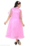 Girls pink net frock dress, three-quarter sleeves, embellished pattern, 100% net, KTR Garments product, size 3-4 years