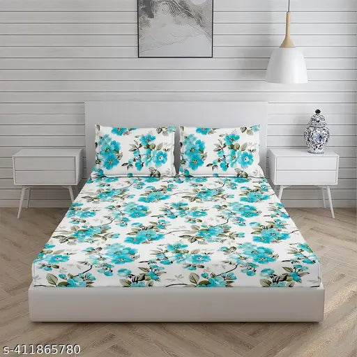 Glace Cotton floral double bedsheet by Nyra Home, 90x100 inches with 6-inch mattress, ideal for summer adult use, comes with 2 pillow covers