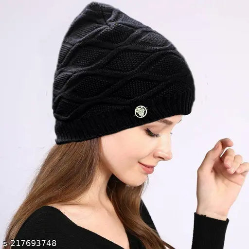 Woolen knitted skull cap, Indian design, trendy winter accessory