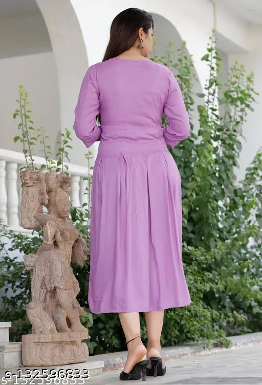 Embroidered rayon Anarkali Parpal kurti, three-quarter sleeves. Indian ethnic wear for women, M to XXL sizes