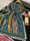 Printed cotton-blend kaftan for women, short sleeves, vibrant pattern, available in S-XXXL sizes
