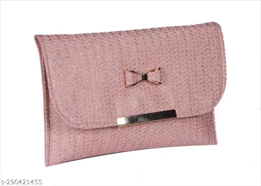 A pink clutch with a zipper, designed as womens party wear and suitable for marriages