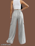 Grey cotton blend women's relaxed fit trousers with six pockets