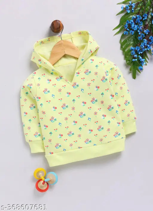 Green mimino baby girls allover printed long-sleeve cotton sweatshirt, featuring cute designs on the front and sleeves