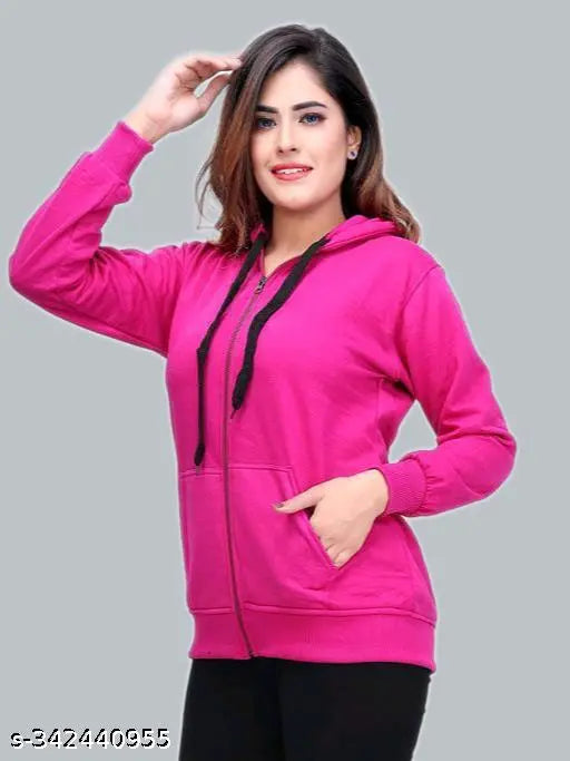 Cotton blend women's pink jacket, universally loved for comfort, solid pattern, long sleeves, available in sizes S-XXL
