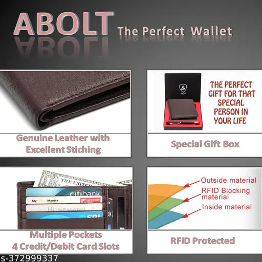 Brown genuine leather men's wallet with RFID protection & pen combo, handcrafted for sleek style and durability