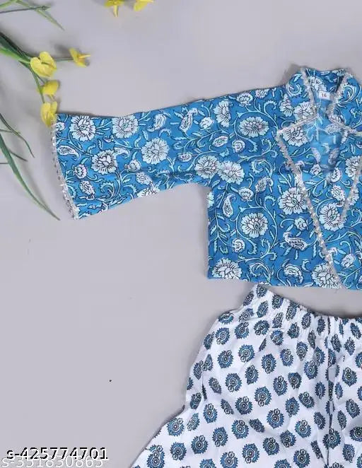 Cotton floral printed kids sharara set, perfect for parties and casual outings. Multicolored top and shorts set by AHAAN FASHIONS, great for playdates and family gatherings. Size options available from 12-5 years