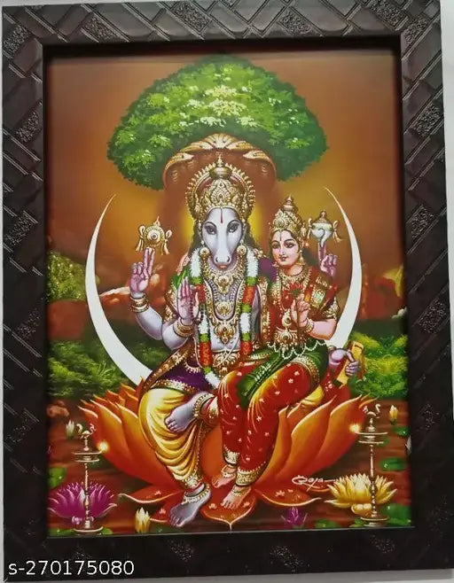 Synthetic resin 9*12 inch Lord Hayagriva Swamy photo frame, Indian Lakshmi Devi decor for home