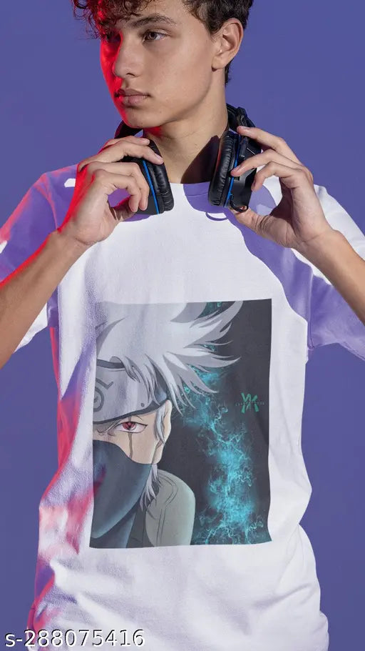 Anime Printed Cotton Blend Tshirt For Mens