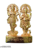 Gold-plated Lakshmi Ganesha Idol Showpiece, traditional Indian metal standing statue for Diwali decor, 11cm tall with 7cm product length and 1cm breadth