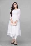 Georgette party gown and kurti for women, solid-patterned long dress with three-quarter sleeves, size S (36in bust, 54in length)