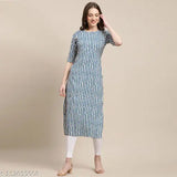 Blue zigzag print crepe fabric straight kurti women's fashion clothing