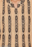 Wooven full-sleeve women's kurta in beige with intricate border design