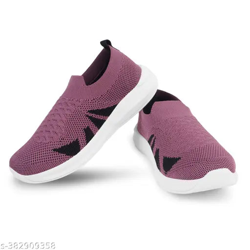Purple athletic shoe, mesh knit upper, casual style daily wear footwear
