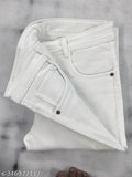Cotton blend men's white jeans, stretchable, comfortable with ripped pattern, new design. White denim for every man, India origin, size 26, 28, 30, 32