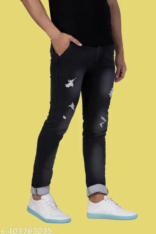 Mens black denim ripped jeans for unapologetic style, quality denim on display. (Size 30/32/34, India origin)