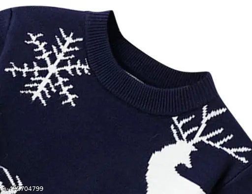 Rebiva Kids Toddler Children Winter Wear Full Sleeve Round Neck Christmas Special Deer Snowflakes Designer Sweater/Sweatshirts Winter Babys Clothes (Pack of 1)